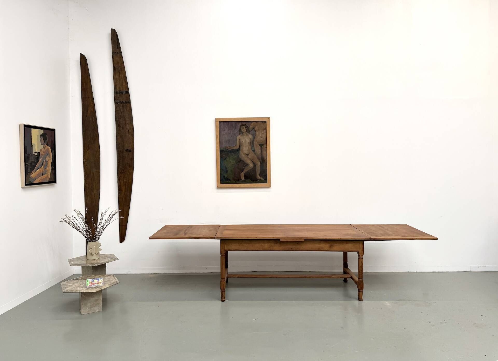 Large extendable farmhouse table in solid cherry wood - 1900s