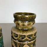 Set of 2 Multi-Color Op Art Pottery Floor Vase by Bay Ceramics, Germany, 1960s