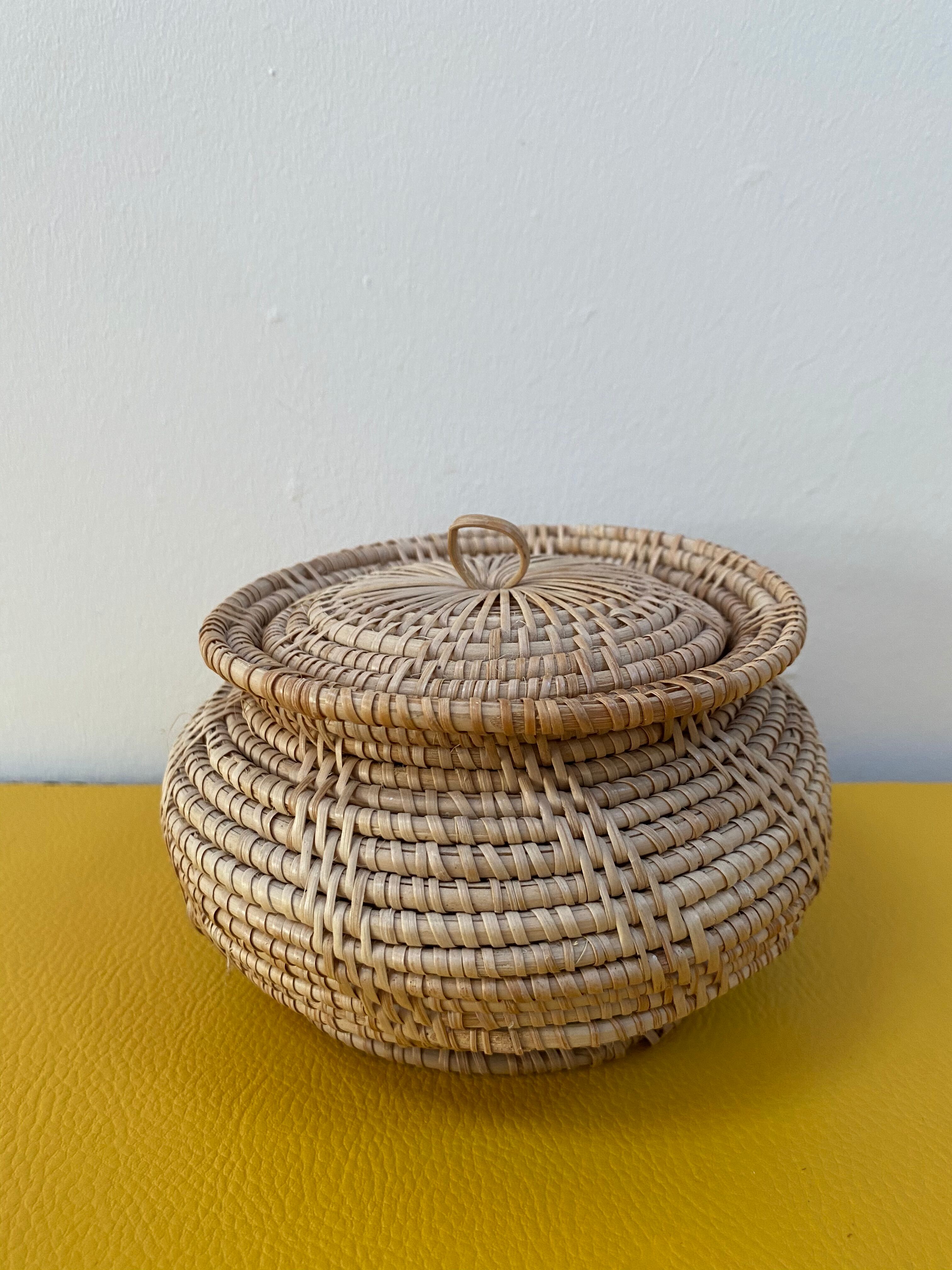 Vintage basket in braided rattan