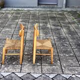 paire de chaises pour enfant vintage paillés 1950