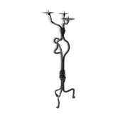 Large wrought iron candelabrum with an abstract design and three candle holders.