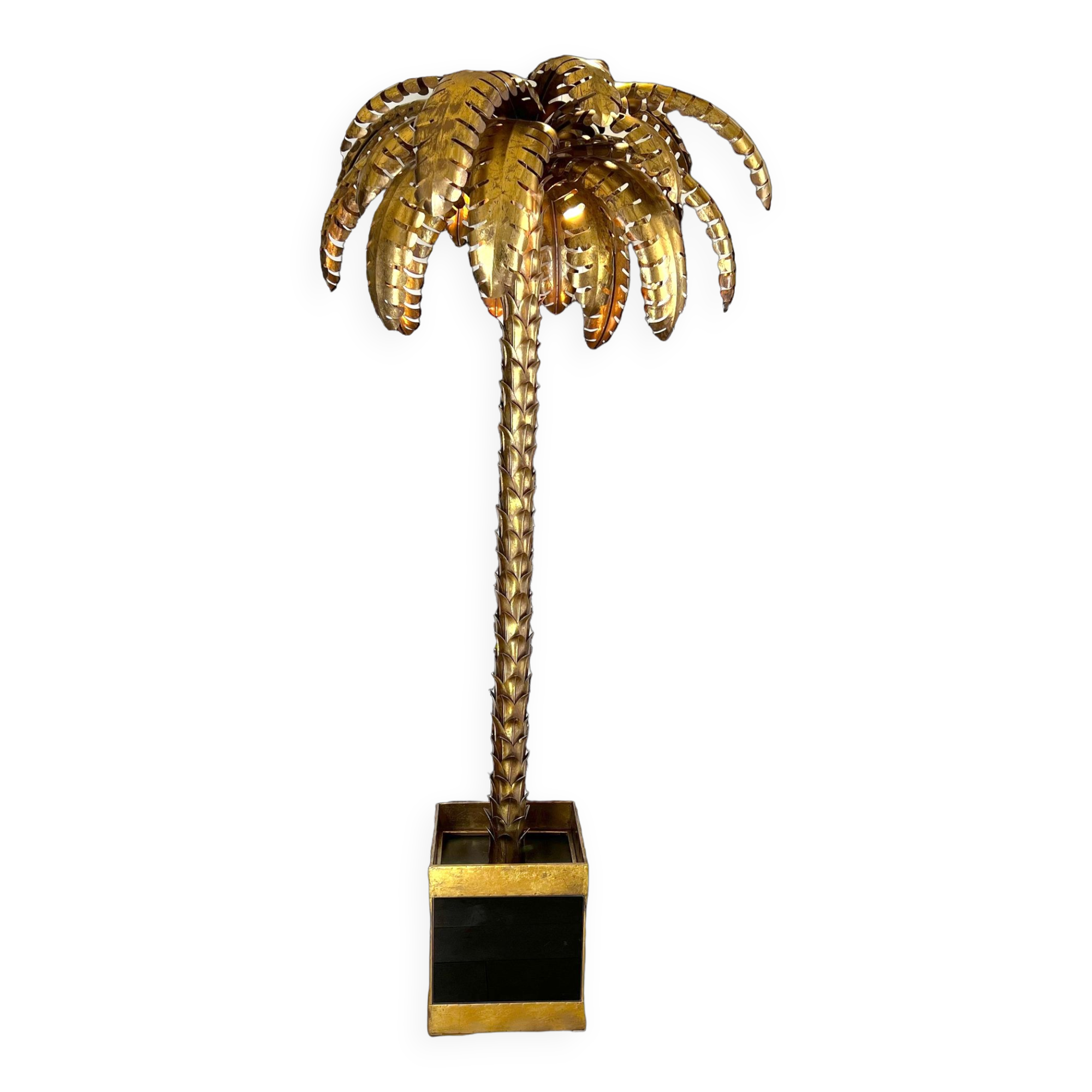 Lampadaire en forme de palmier en métal doré