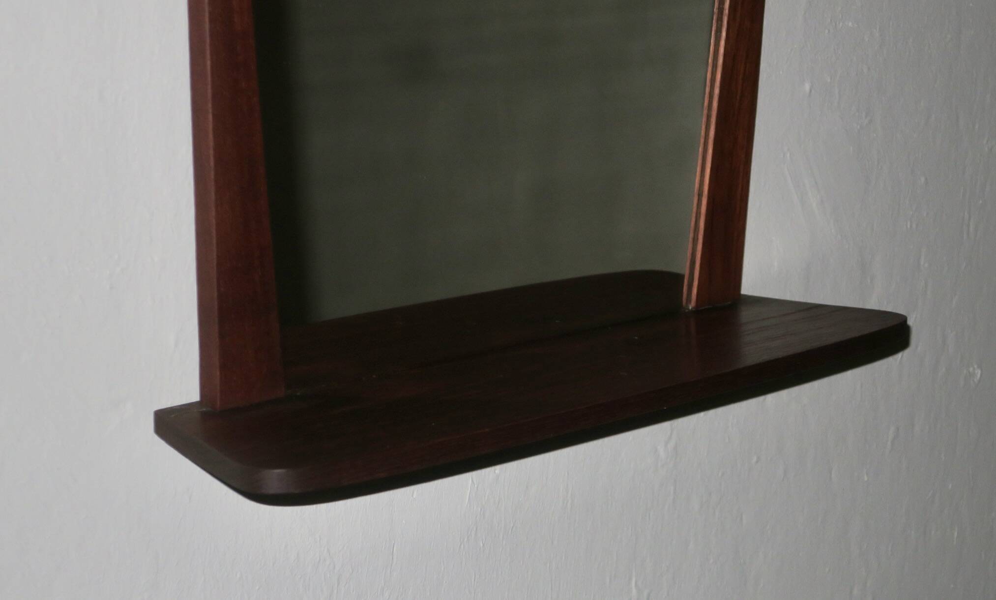 Danish teak wall mirror with shelf, 1960s
