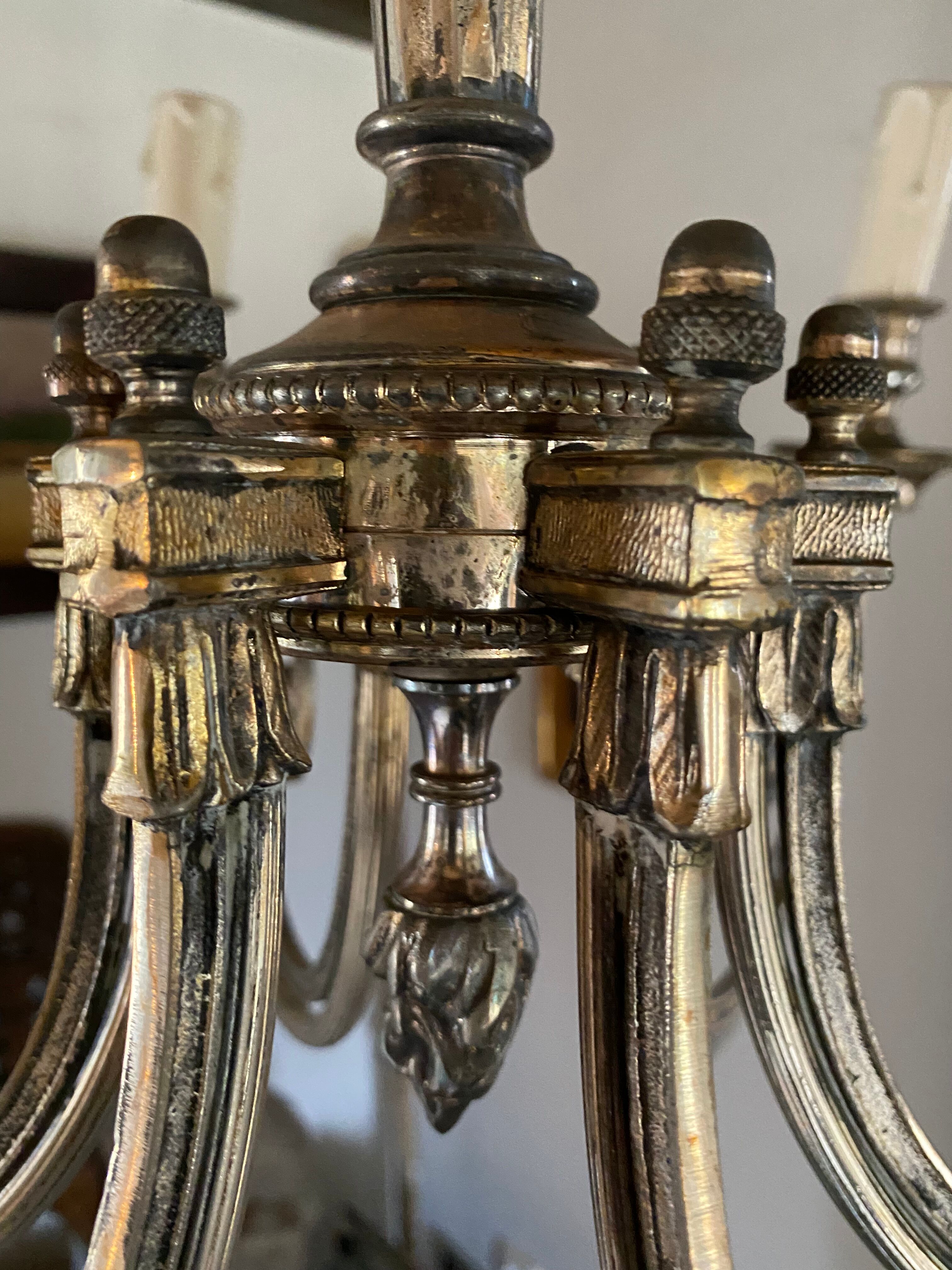 Neo-classical chandelier silver metal