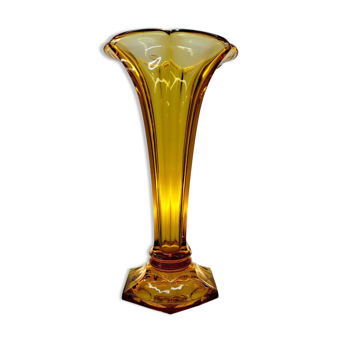 Val Saint Lambert Art deco vaas, serie Luxval model Américain M, amber