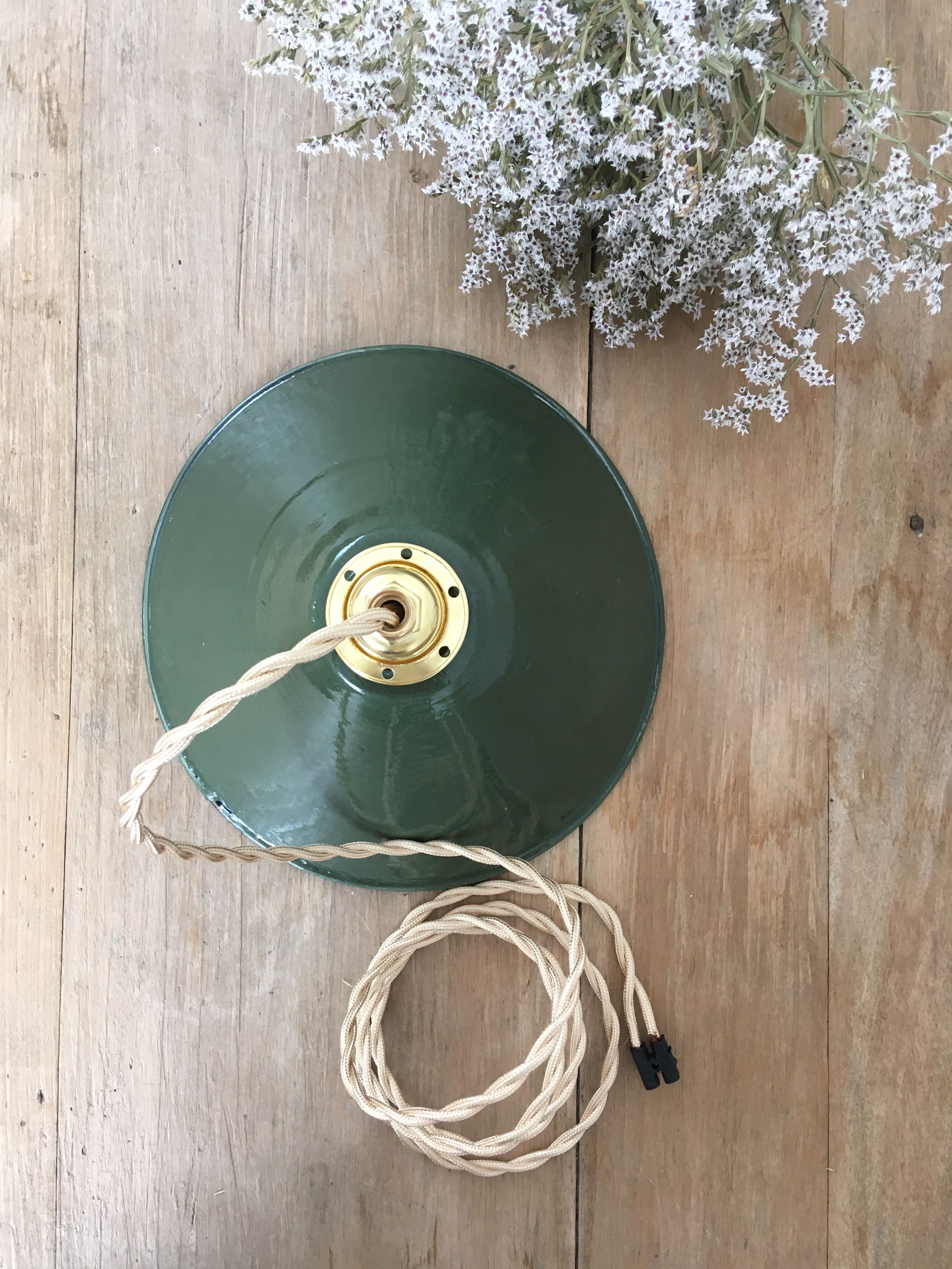 Conical suspension in green & white enamelled sheet metal
