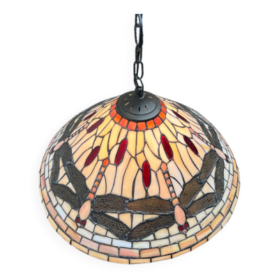 Lampe pendentif en verre au design de libellule vintage Tiffany