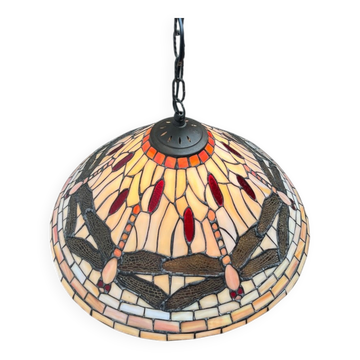 Lampe pendentif en verre au design de libellule vintage Tiffany