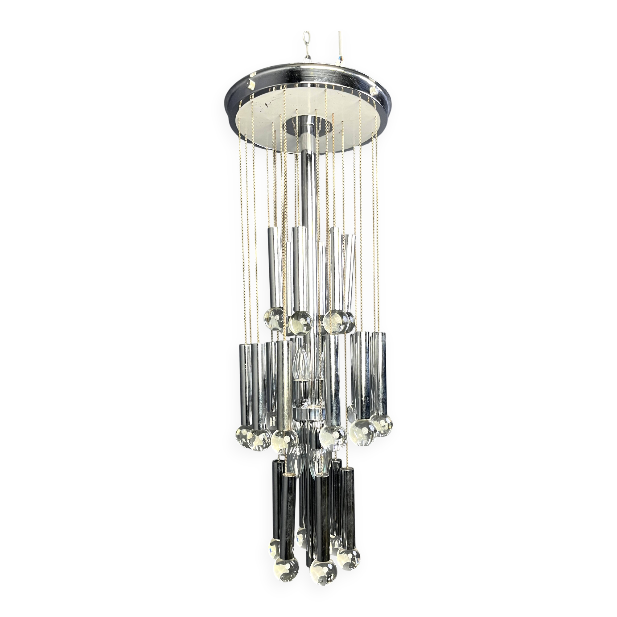 Vintage chromed cascading chandelier, 1970s