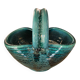 Vintage ceramic basket Accolay turquoise Signed Bull's Head X.C