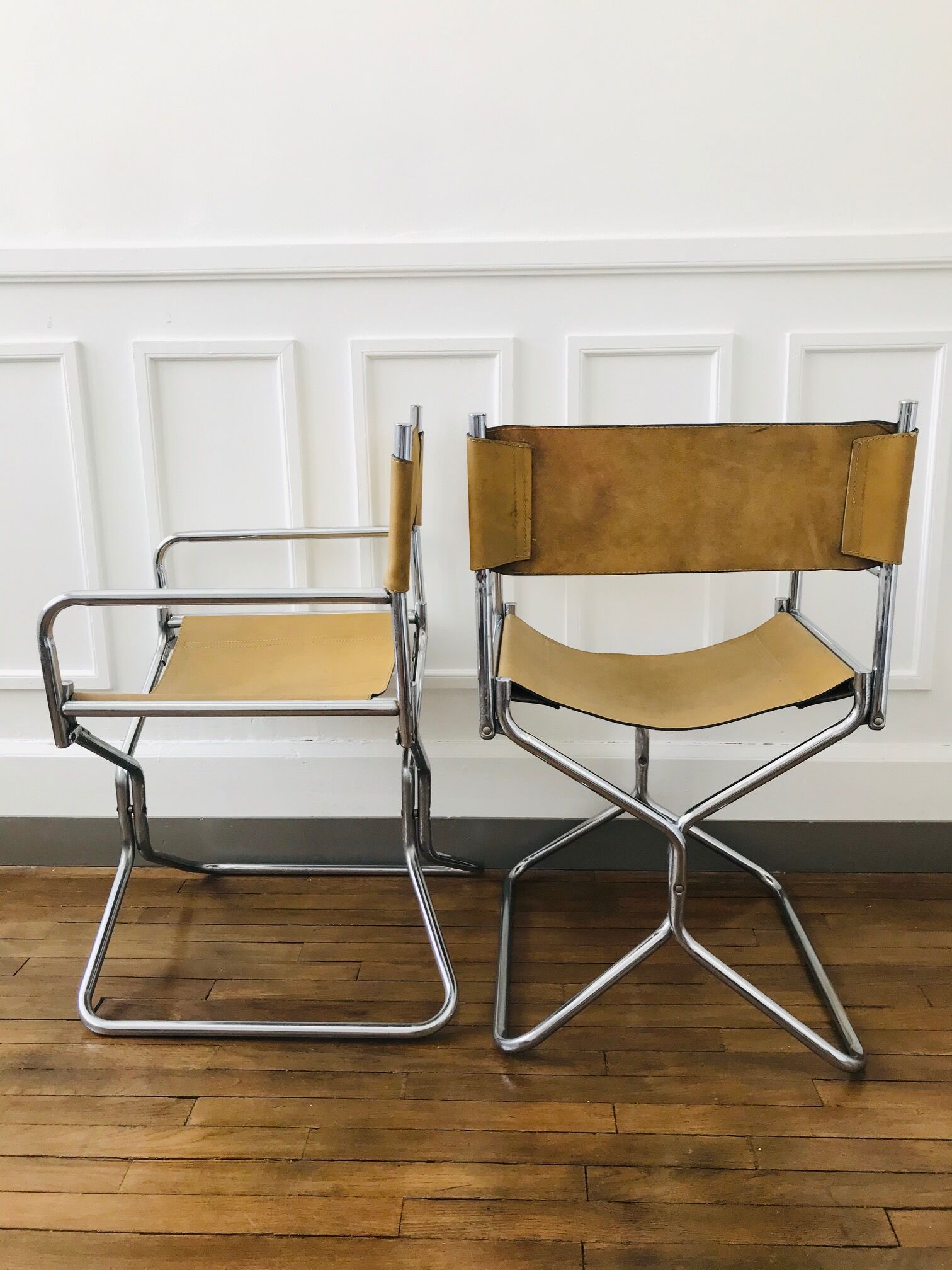 Pair of Lafuma armchairs in 1970s brown skai
