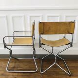 Pair of Lafuma armchairs in 1970s brown skai