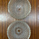 Vintage ancien plafonnier en verre et laiton cisele 2 lumieres  dos tole