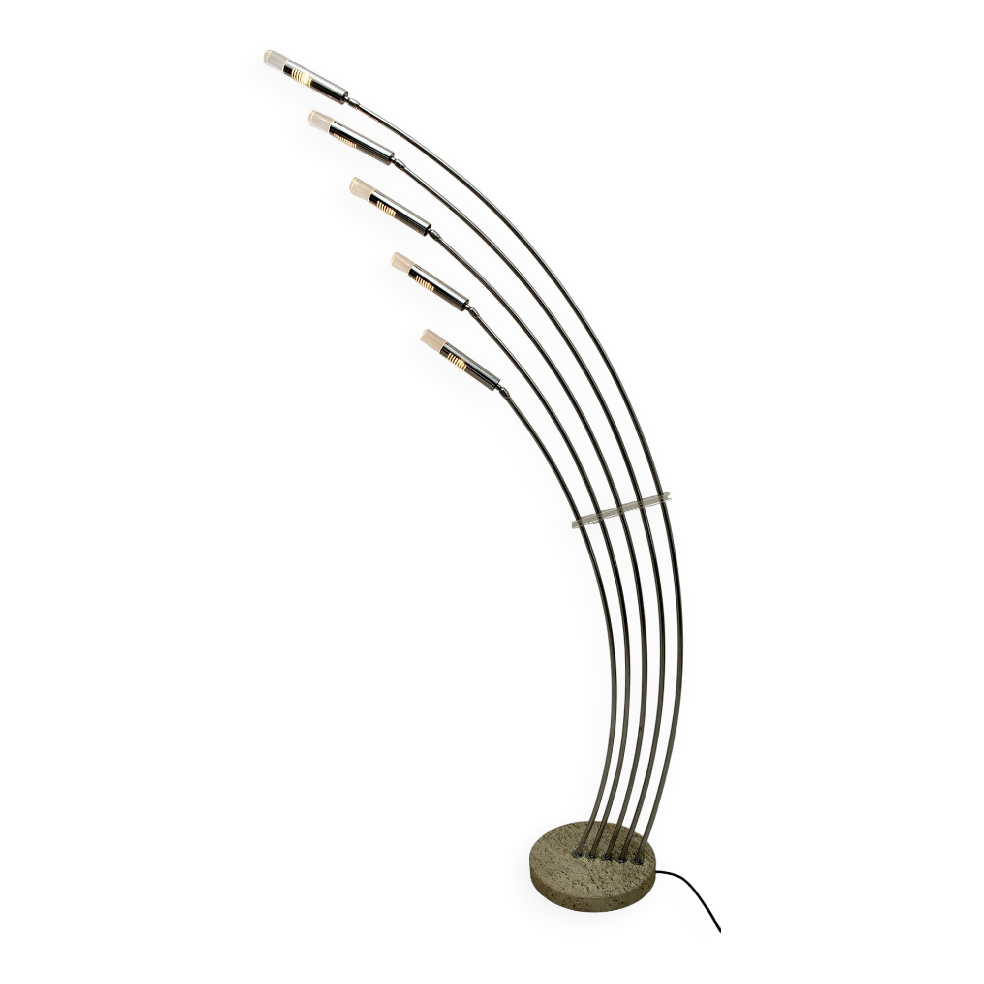 Midcentury Italian Arched Floor Lamp 5 Lights Chrome Metal and Lucite, 1960