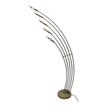 Lampadaire arqué 5 lumières en métal chromé et lucite, Italie 1960