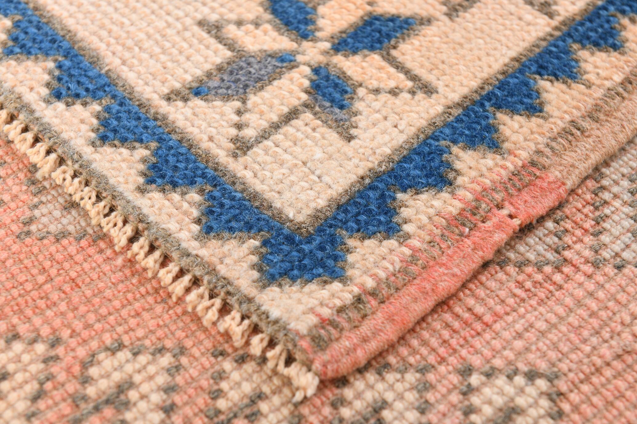 4x8 Salmon & Blue Handmade Wool Oushak Rug, 141x230Cm SK 20160