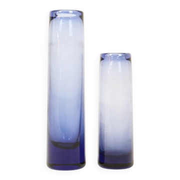 Ensemble de 2 vases en verre faits à la main par Per Lütken pour Holmegaard / 16910 + 16911 / Design danois moderne du milieu du siècle