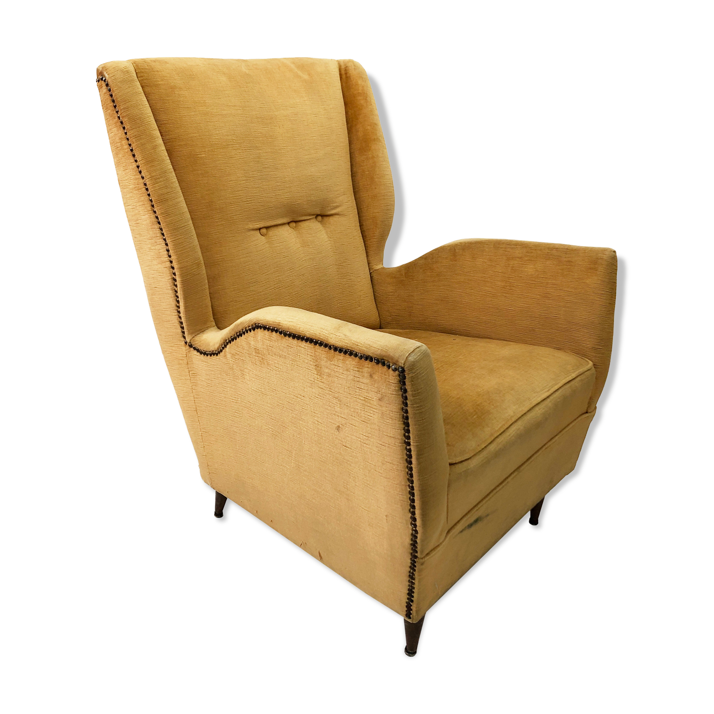 Vintage yellow wingback armchair 1950s mid-century modernist