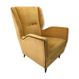 Vintage yellow wingback armchair 1950s mid-century modernist