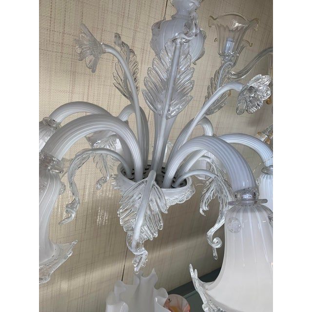 Venetian Transparent and Milky-White Murano Style Glass Chandelier