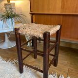 Vintage wooden and straw stool