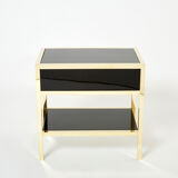 Paire de tables de chevet laquées laiton par Michel Pigneres 1970