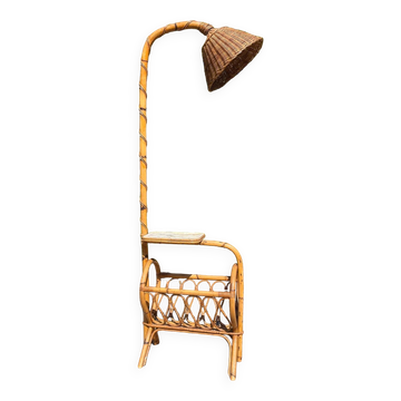 Lampadaire louis Sognot des années 50 en rotin