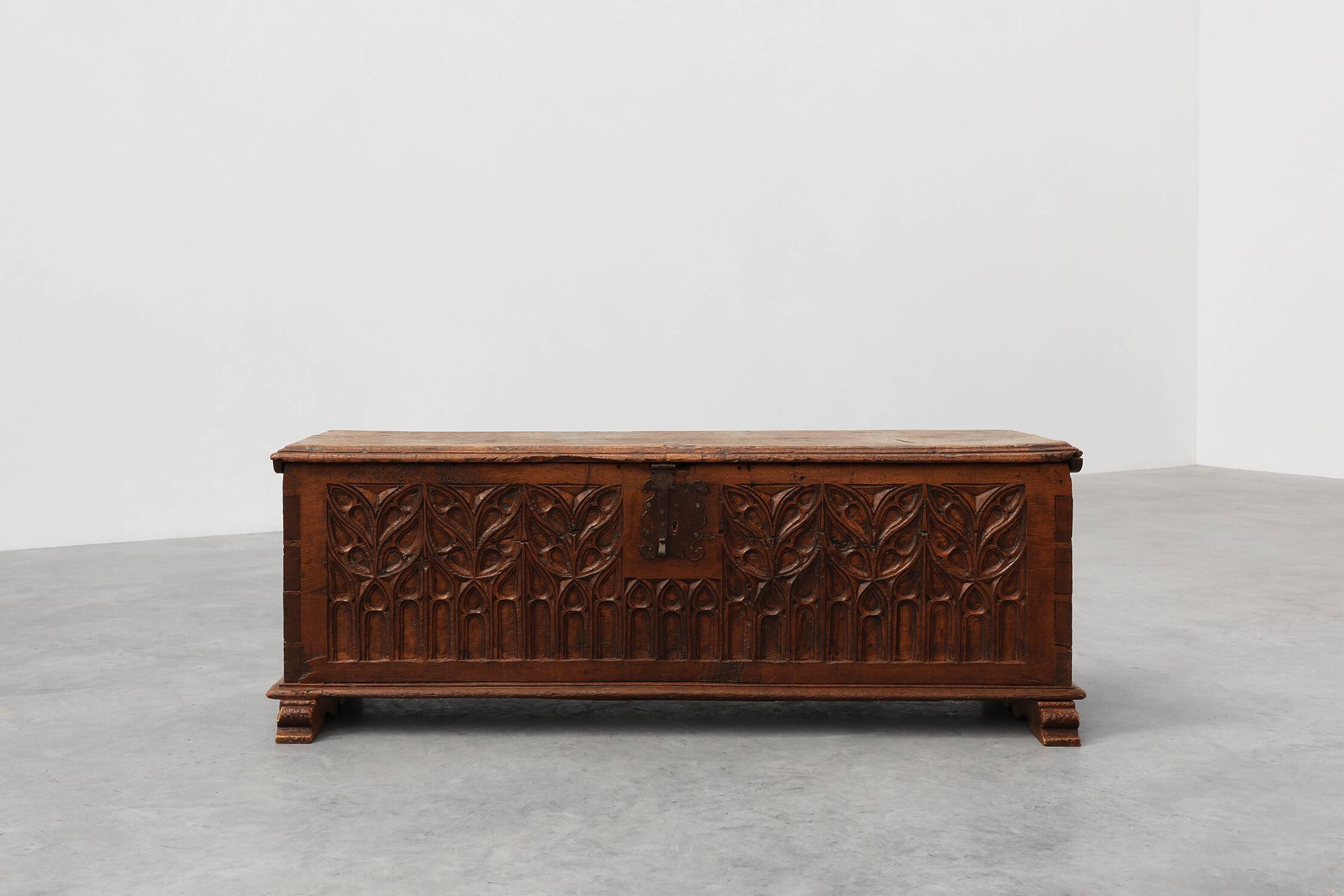 Rare Large Gothic 16th century carved solid oak chest, France