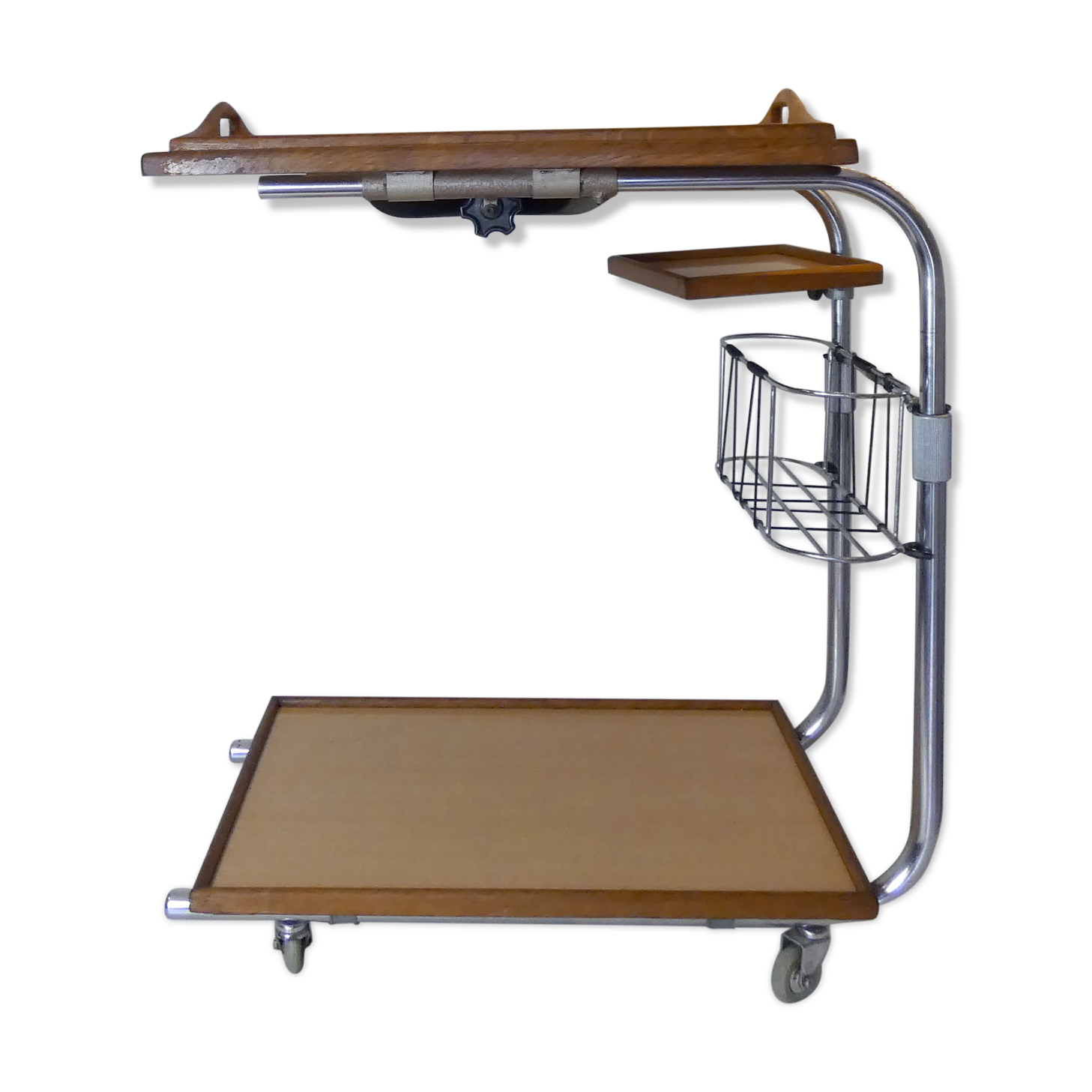 Side table vintage service the adap-table steel wood chrome formica