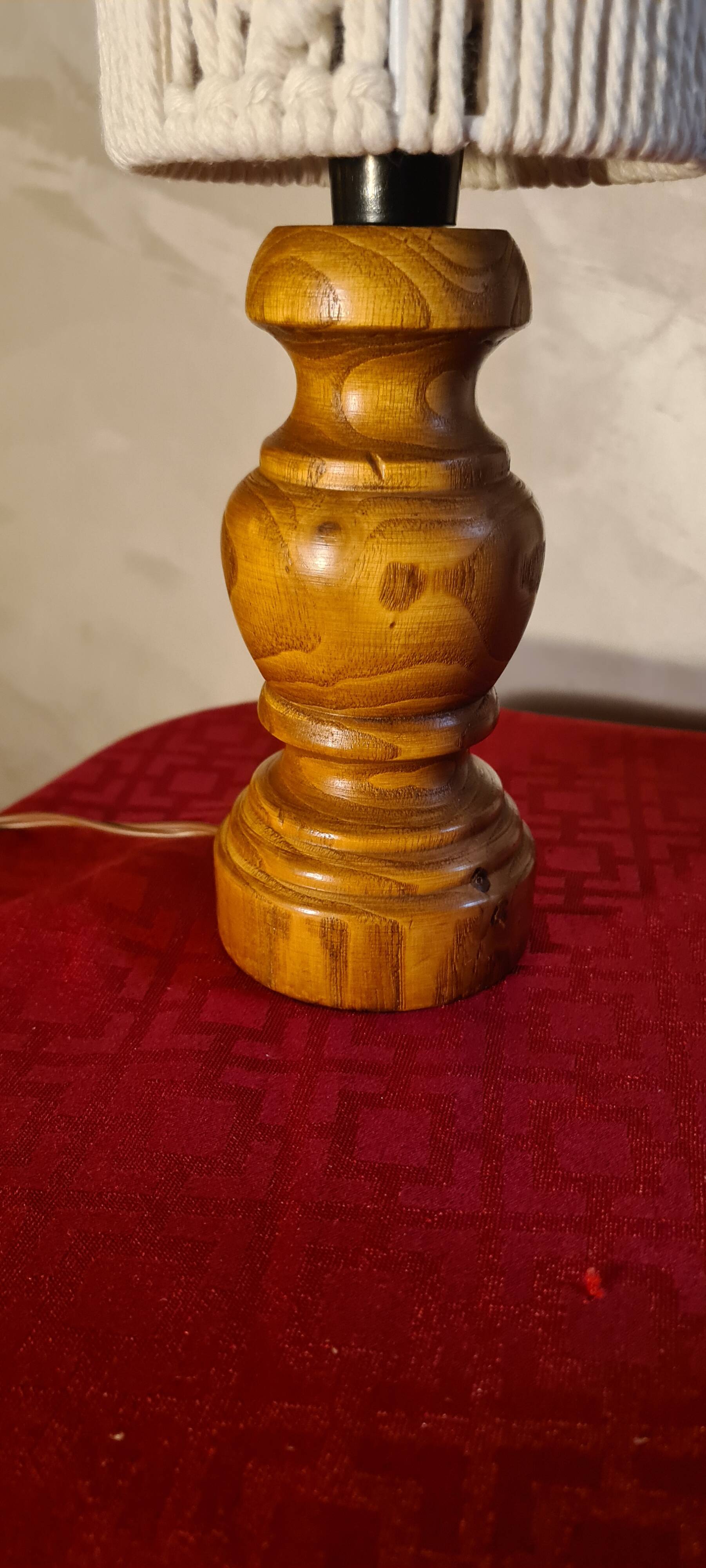 Pair of vintage lamps in woven cotton wood, scandinavian style, 31x11 cm