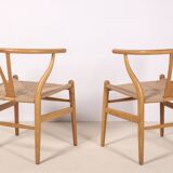 2x Hans Wegner CH24 Oak Wishbone Chairs, 1980s Denmark
