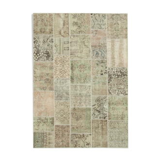 Handwoven oriental vintage 172 cm x 244 cm beige patchwork carpet