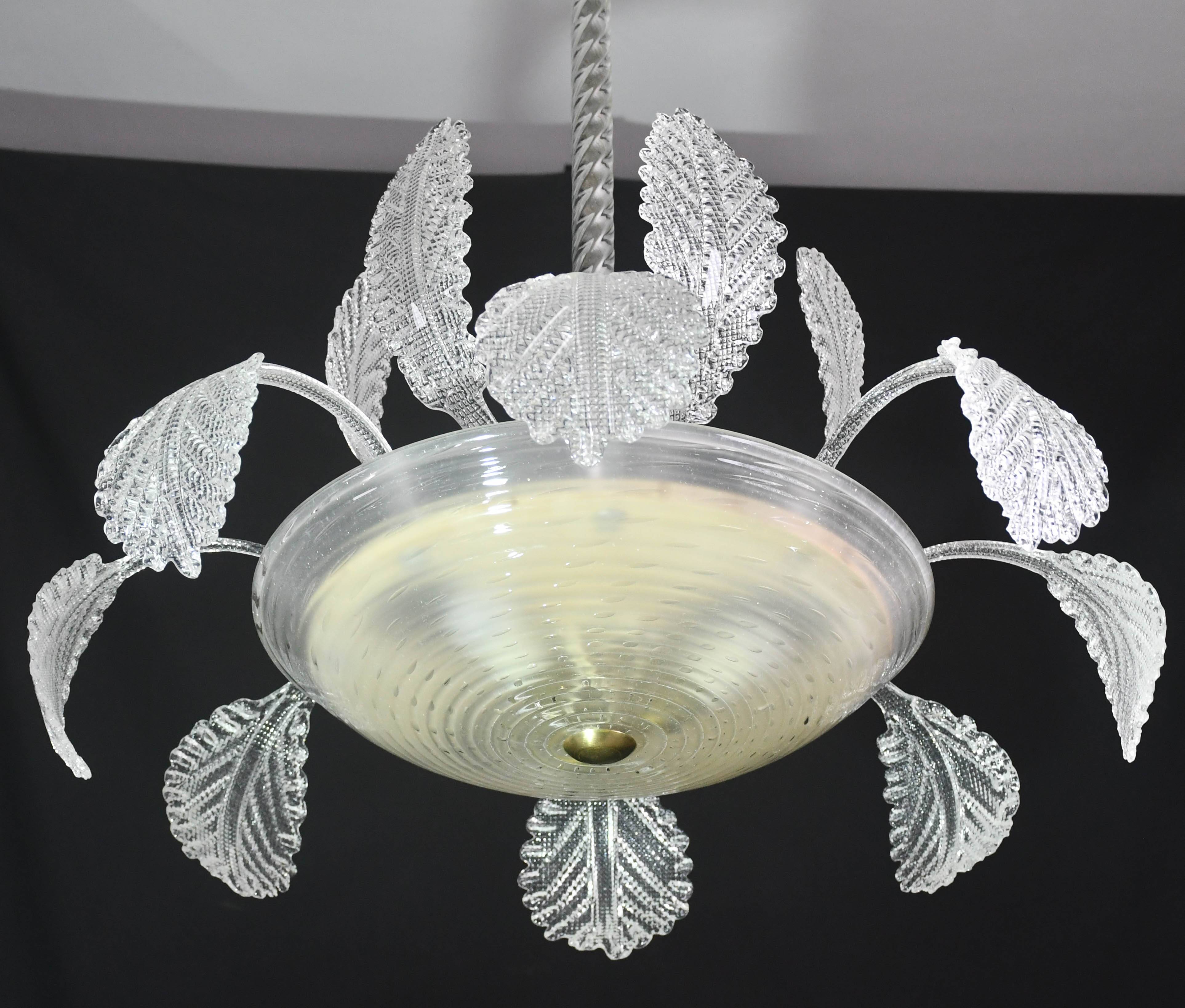 Art Deco Barovier e Toso Chandelier, Murano Glass, 1940s