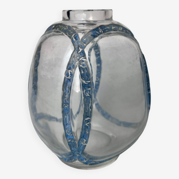 Vase Guirlandes de Roses patine bleu Lalique 1914