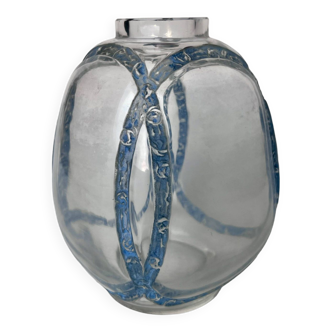 Vase Guirlandes de Roses patine bleu Lalique 1914