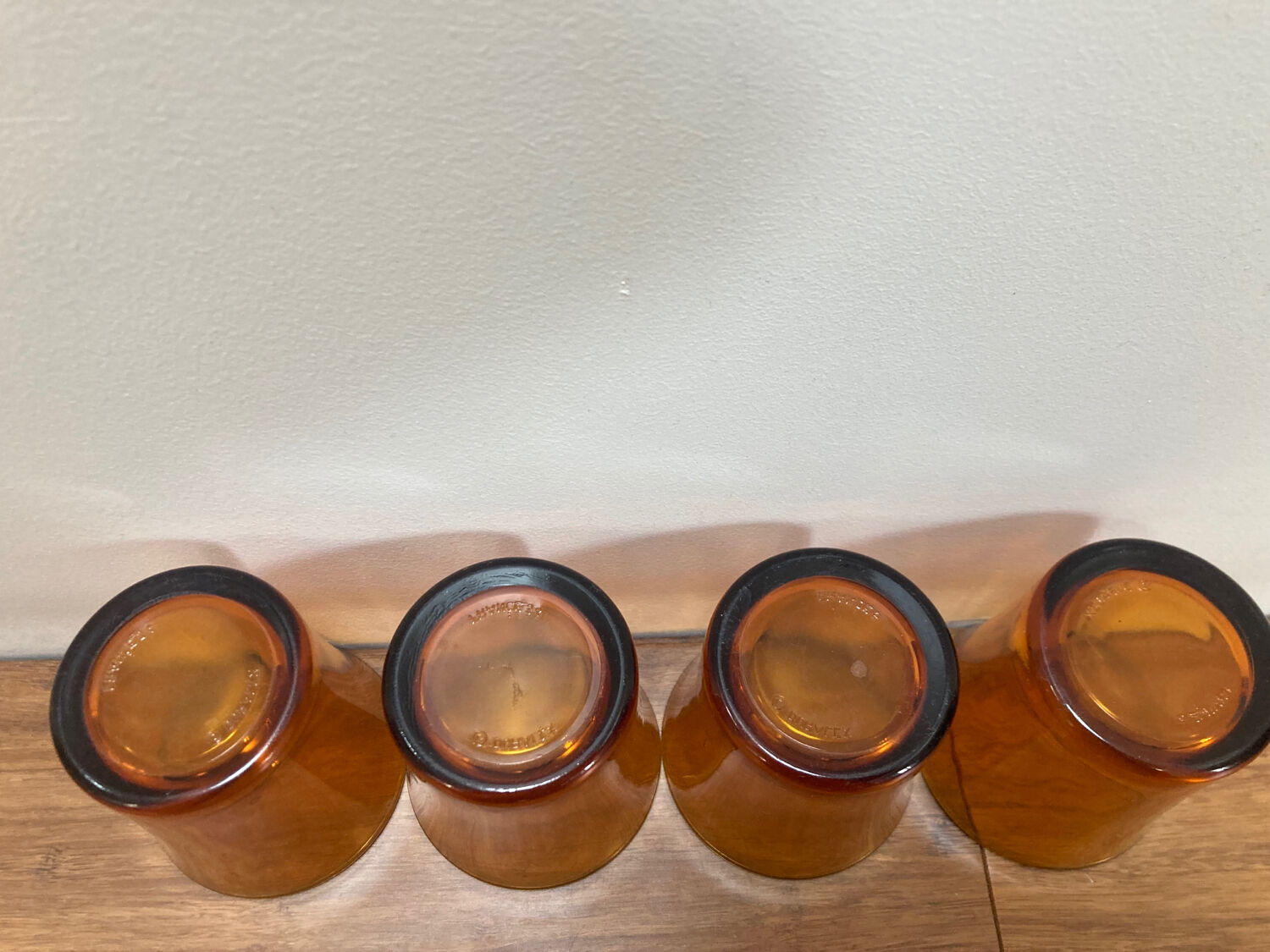 Set of 4 vintage Duralex amber glass water glasses