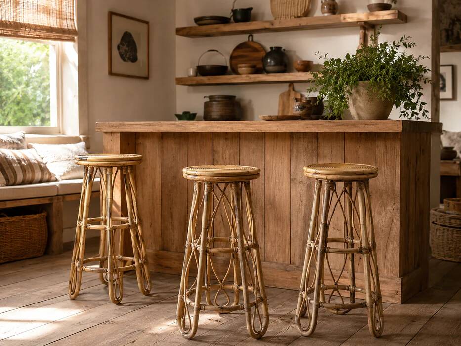 Vintage sculptural rattan bar stool, Japan, 1970s