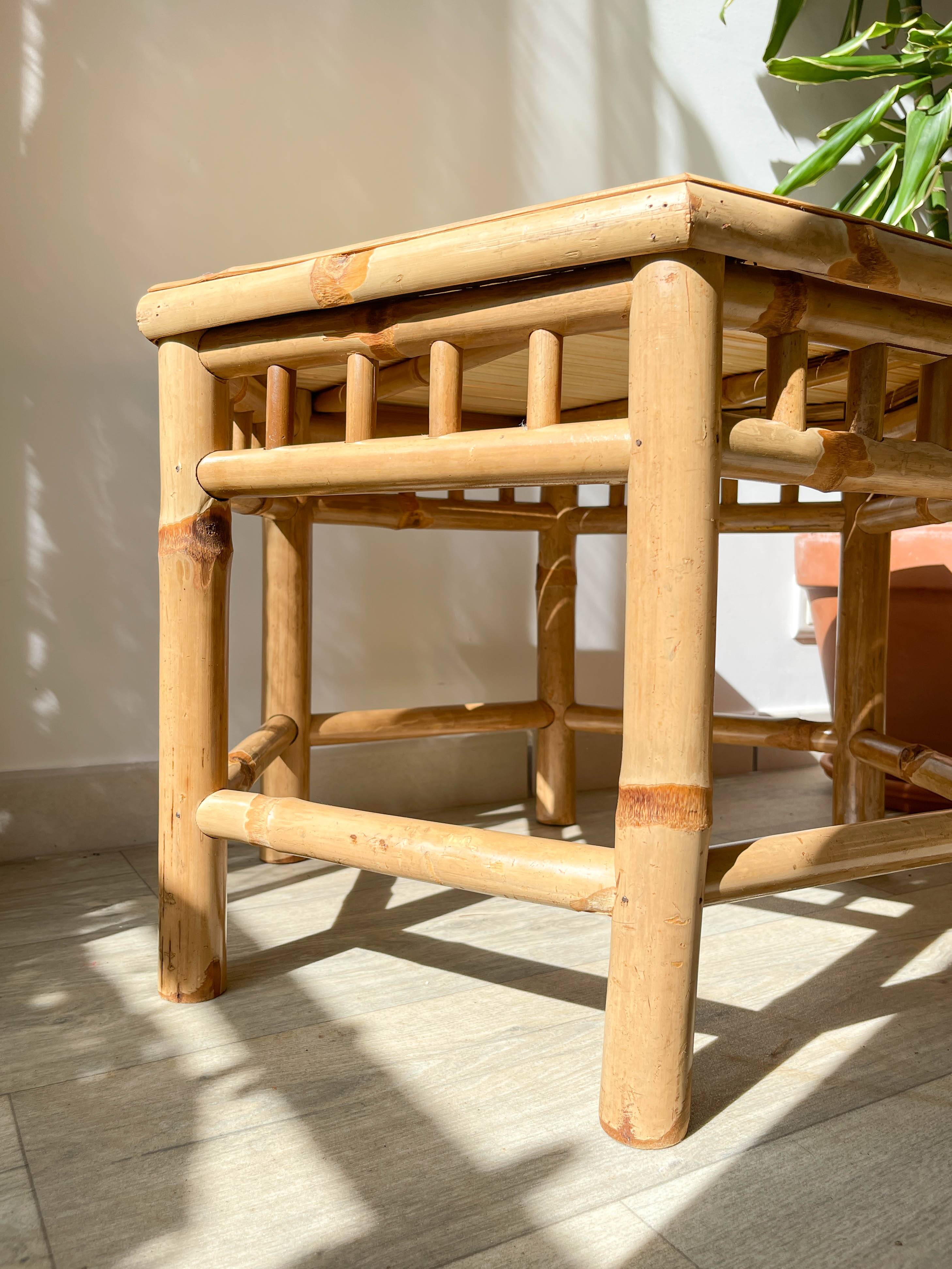 3 Vintage Bamboo Hexagonal Nesting Coffee Tables, 1970s