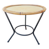 Pedestal tripod coffee table, bamboo top