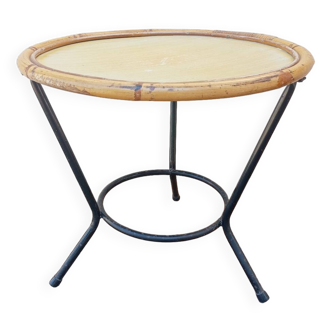 Pedestal tripod coffee table, bamboo top