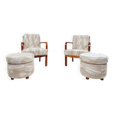 Paire de fauteuils Art Déco – Bois de frêne et tissu jacquard en placage de frêne
