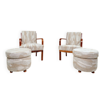 Pair of Art Déco Armchairs – Ash Wood & Ash Veneer Jacquard Fabric