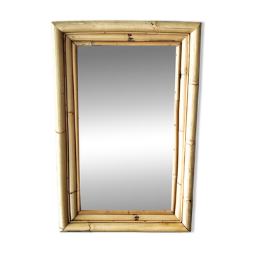 Miroir vintage en bambou naturel Style Riviera (1983)