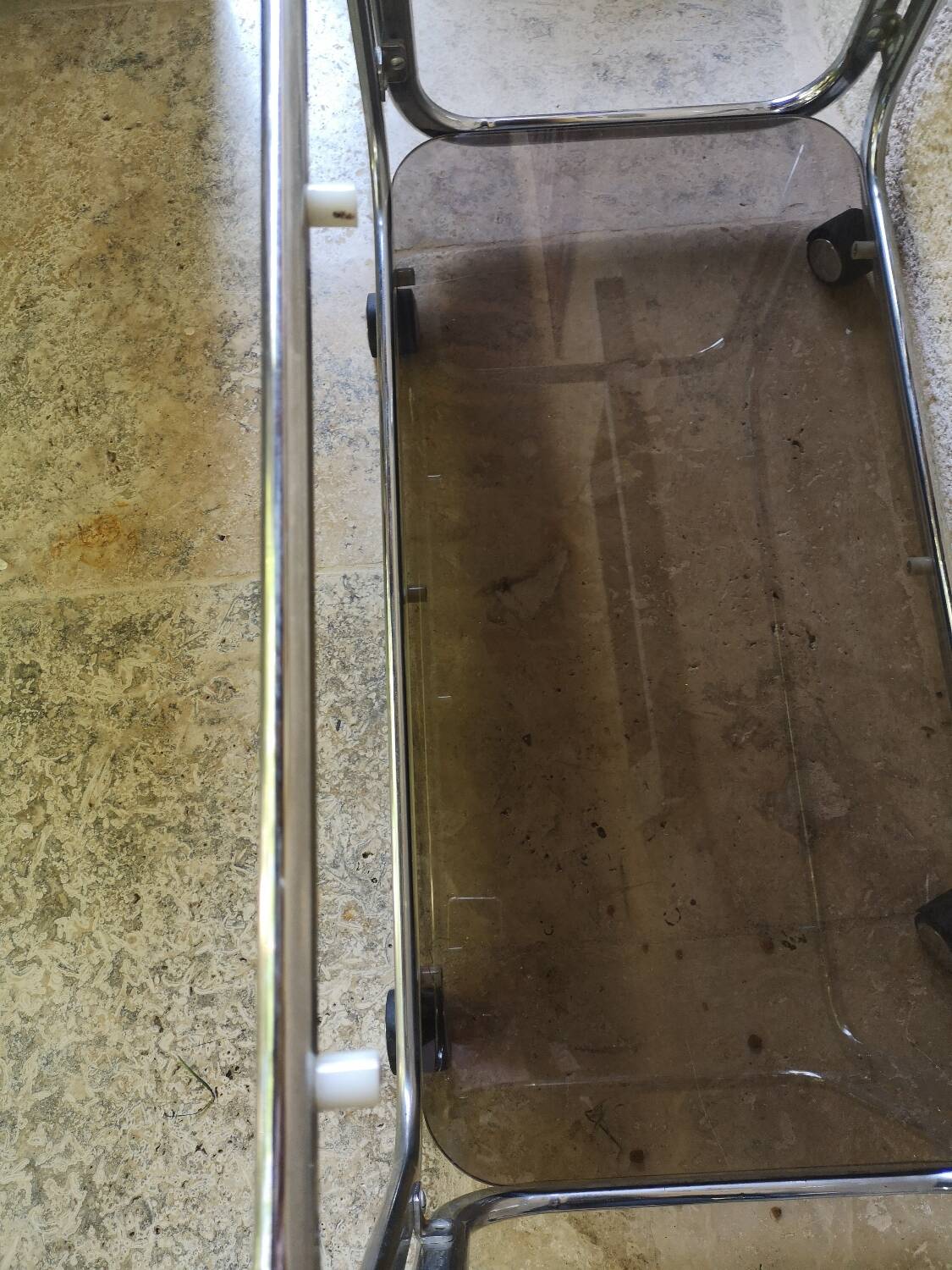 Trolley, hifi table. Smoked silver metal glass 60's