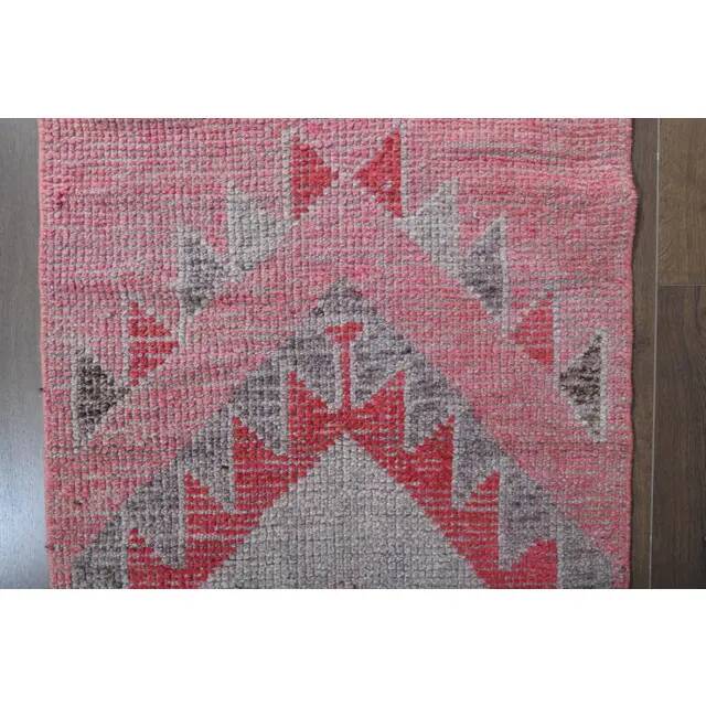 1970s Vintage Turkish Oushak Handmade Wool Cotton Pink Runner Rug 74x275