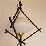 Opaline and metal triangular pendant light from Maison Lunel, 1950