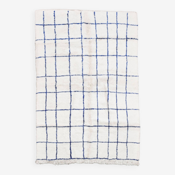 Beni Ouarain Moroccan Berber rug with majorelle blue checks 3x1.95m