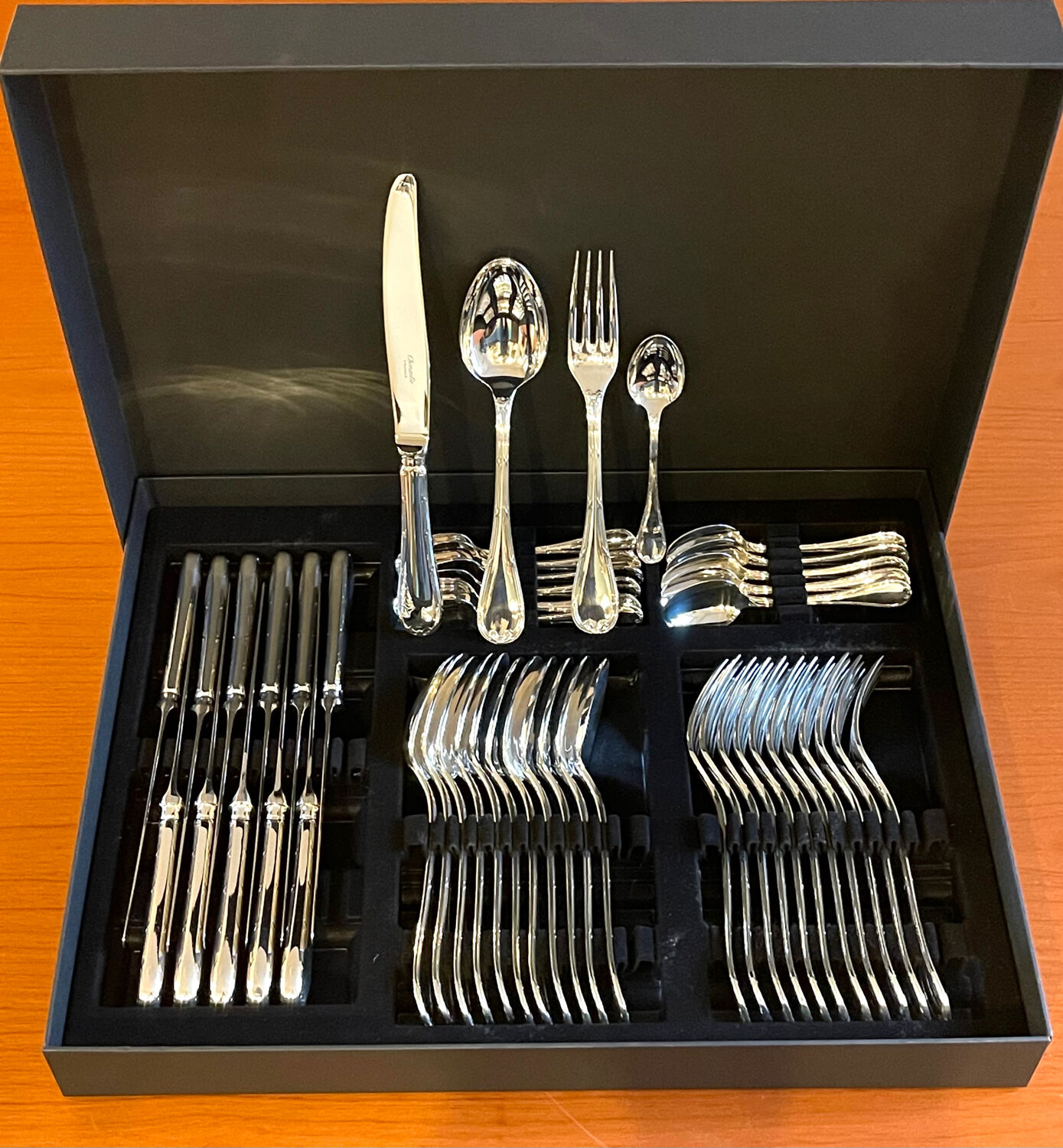 Christofle 48-piece flatware ribbon set, near mint condition