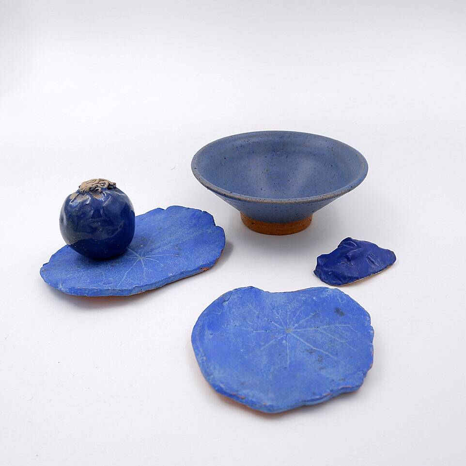 Set of Cobalt blue ceramics "Fond d'Atelier" - N.Lebrun - Belgium 1970s
