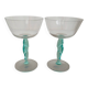 Pair of Vintage Postmodern Crystal Champagne Coupes with Organic Aqua Stems